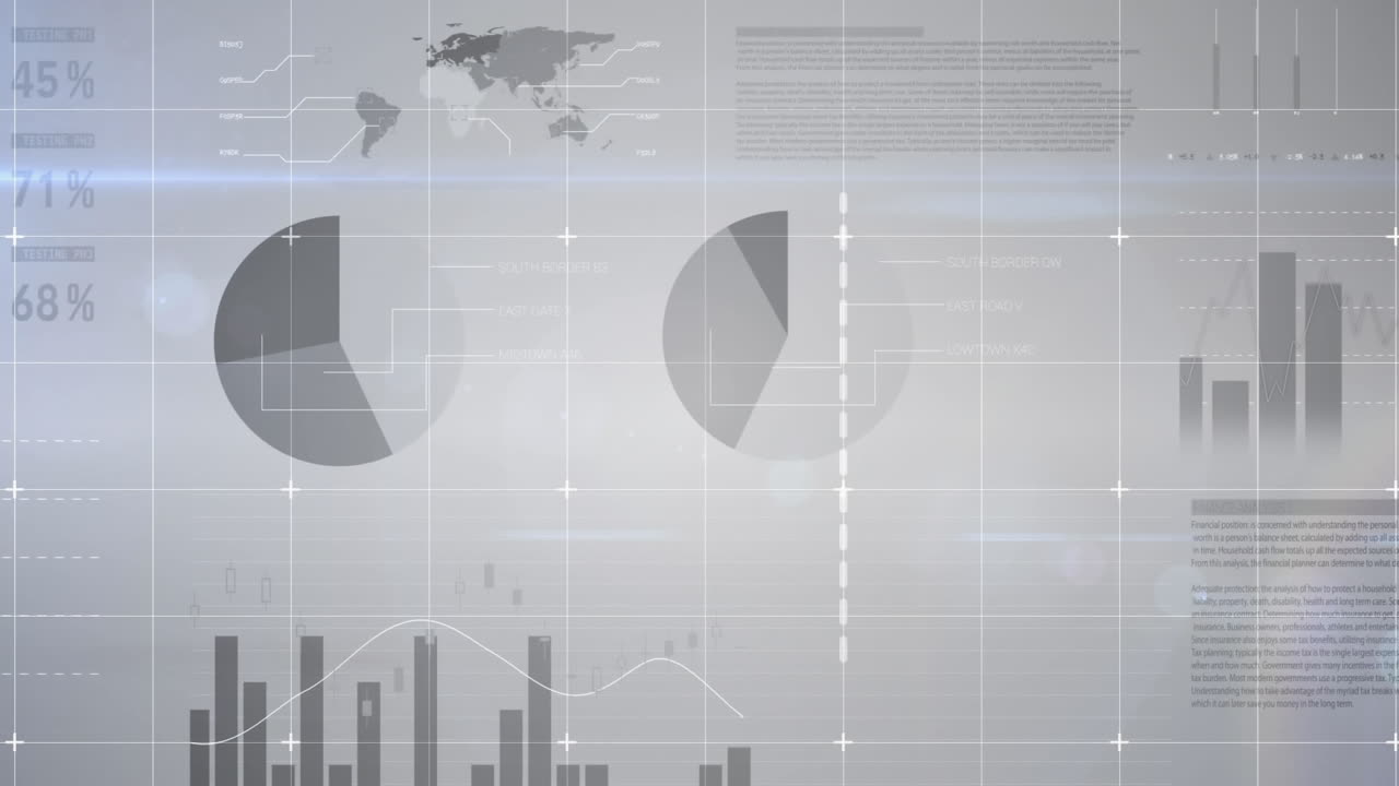 Animation of stock market display over data recording in the background