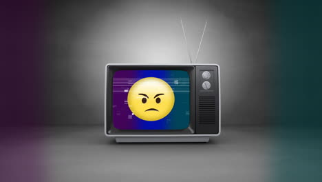 tv는 회색 방의 바닥에 있습니다.