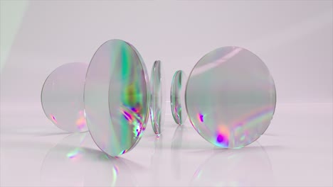 Concepto-Abstracto-Lentes-Planas-Redondas-Transparentes-Giran-Sobre-Un-Fondo-Claro-Refracción-De-Luz-3d