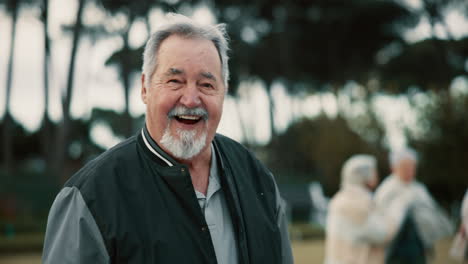 happy, face and a senior man in nature