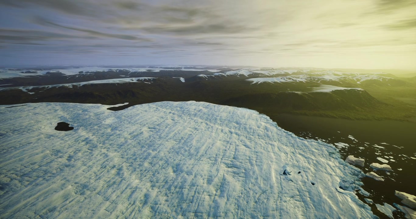 Stunning highaltitude shot capturing icy plains and vibrant sky