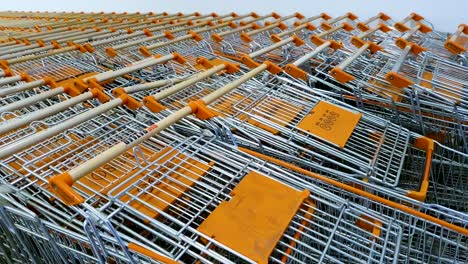 close up panorama of shopping trollies lying idle at the mall due to covid