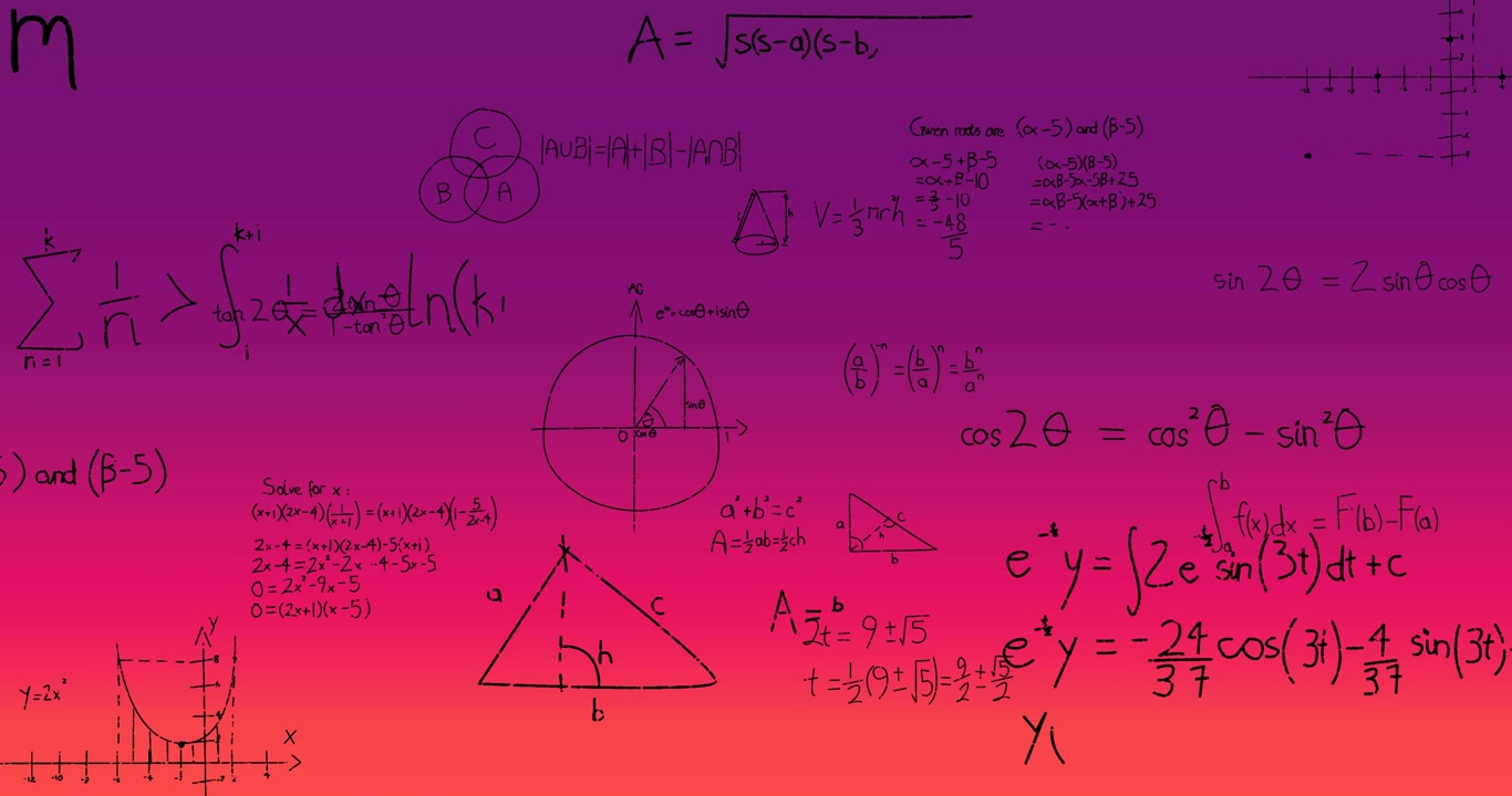 Mathematical Formulas and Geometric Diagrams Appearing on Gradient Background