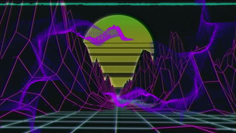 animación de la malla púrpura y procesamiento de datos sobre la cuadrícula