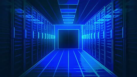 animation of digital tunnel over blue server room