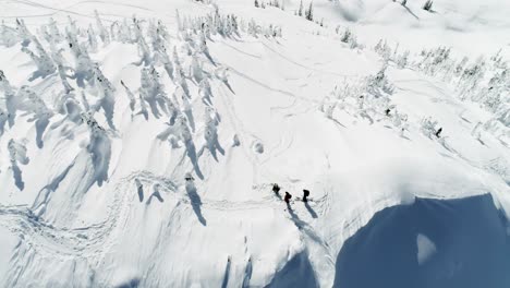 Skiers-standing-on-a-snow-capped-mountain-4k