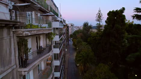 drone flyover close to french-style balconies from ismael valdes vergara street, fine arts neighborhood, santiago de chile