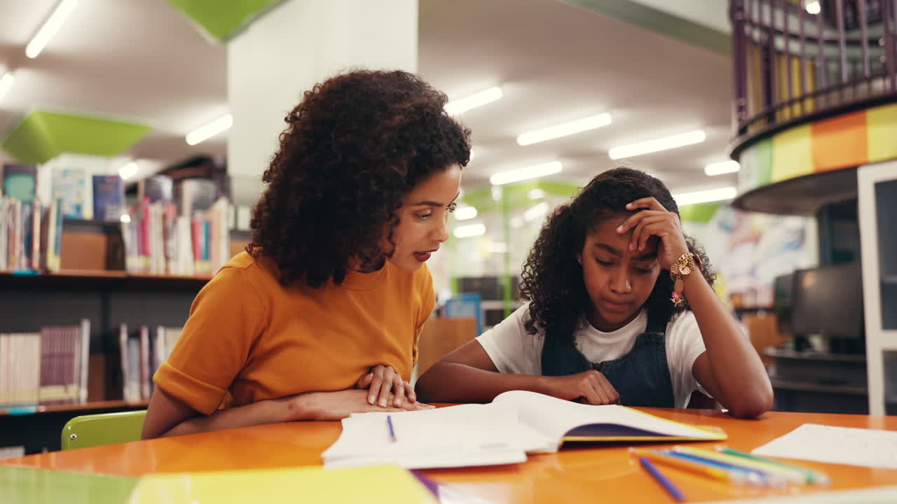 Girl and Woman Studying at Library