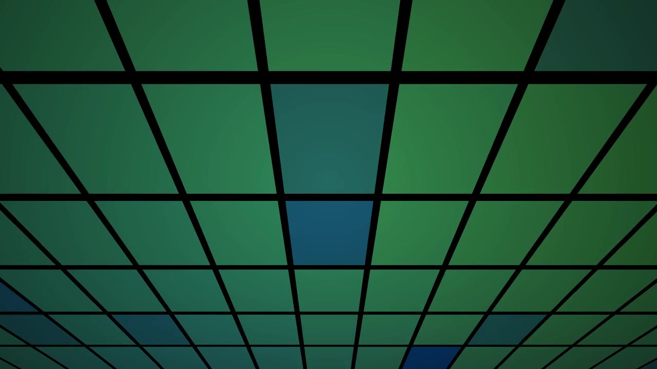 Sfondo astratto a griglia digitale con quadrati verdi e blu cangianti.