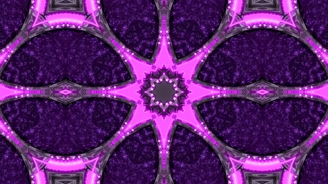 fondo decorativo de neón abstractamente adornado con bucles. caleidoscopio o mandala de neón 3d.