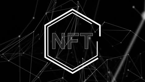 Texto-Nft-Sobre-Banner-Hexagonal-Contra-Red-De-Conexiones-Sobre-Fondo-Negro