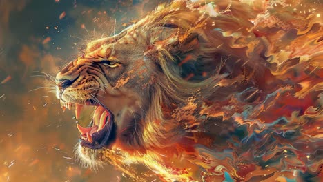 roaring lion and abstract energy