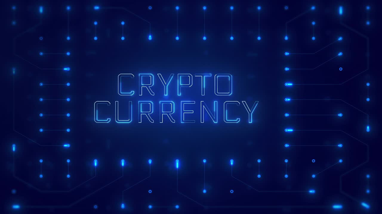 Glowing Crypto Currency Text on Digital Circuit Board