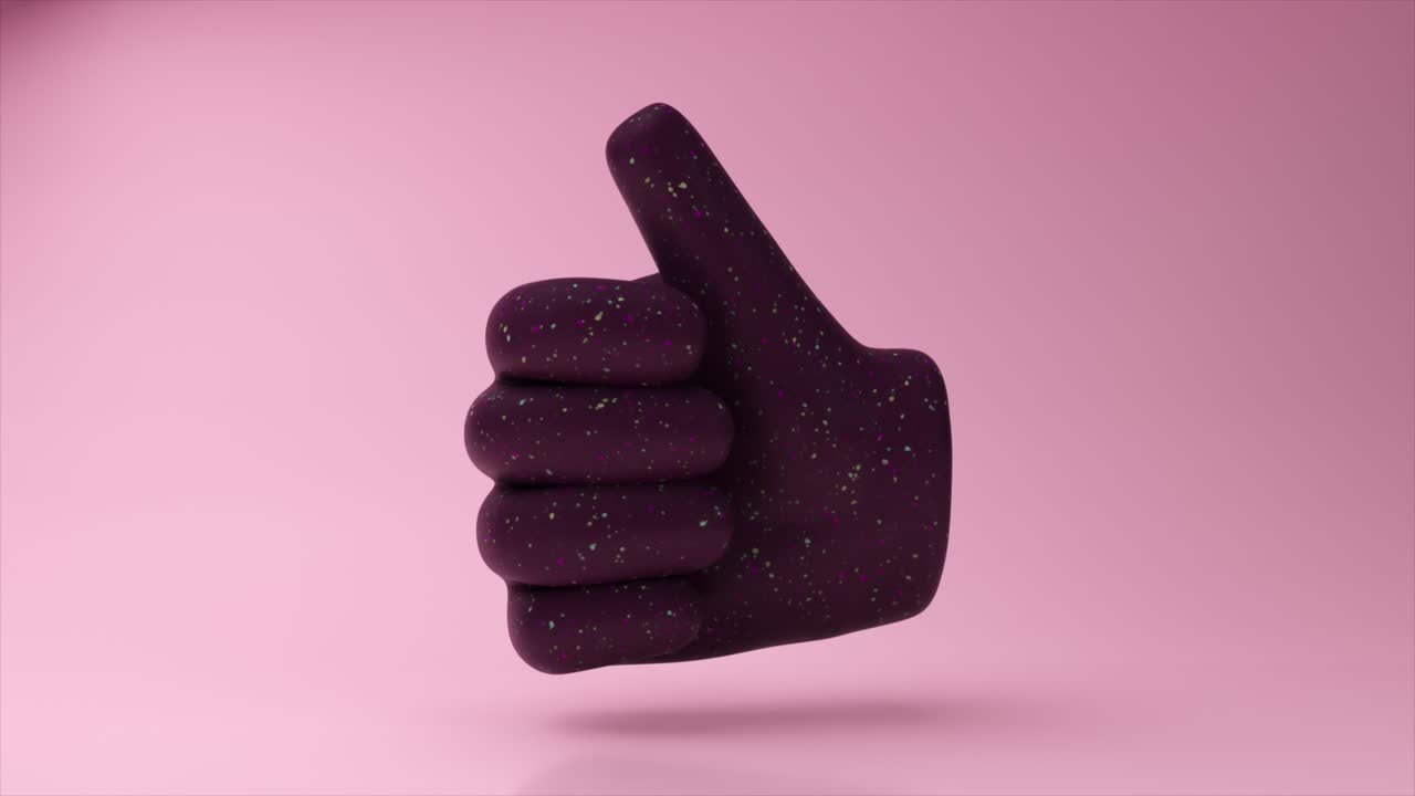 pulgar hacia arriba modelo 3d en fondo rosa