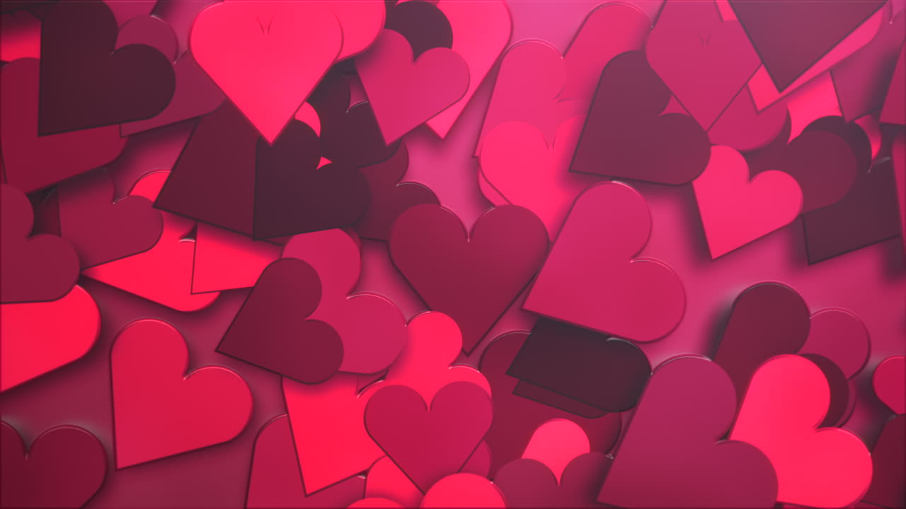 animación primer plano patrón de pequeños corazones románticos sobre fondo rojo brillante del día de san valentín.