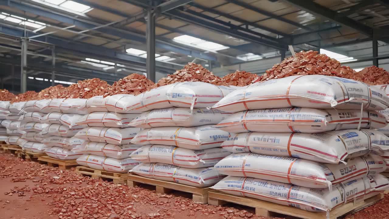 Stacks of Bags and Red Clay in a Warehouse