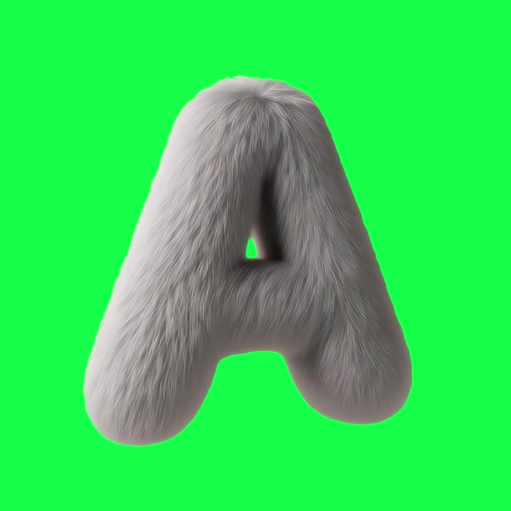 Roterende 3D-bogstav A med pelsstruktur på greenscreen