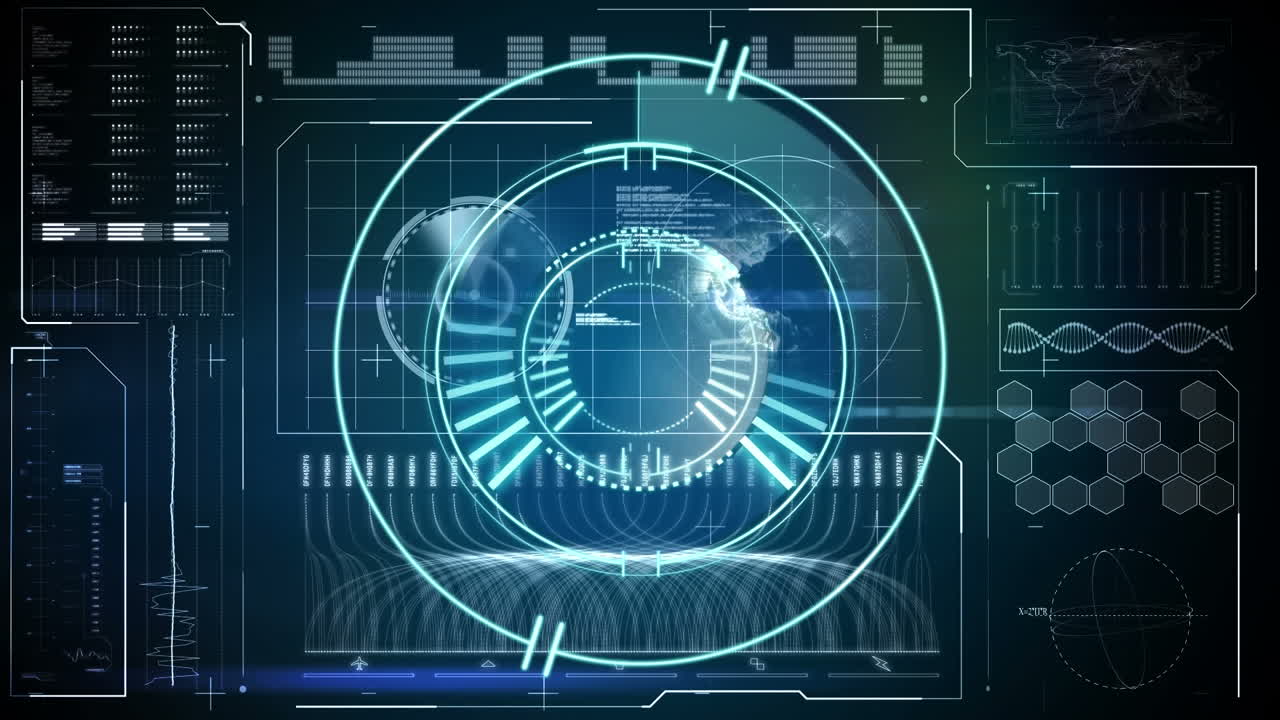 Animation of processing circle over data on navy background