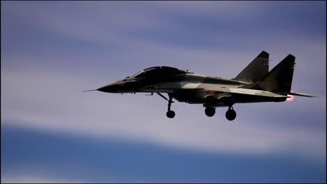 military airplane flying through clouds background. war concept. 3d video animation