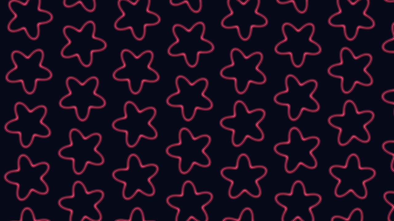 Abstract seamless pattern of glowing turquoise neon starfish outlines on dark background, repeating marine motif for summer designs, wallpapers, and motion backdrops