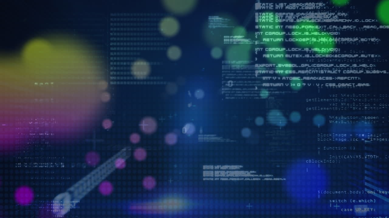 데이터 처리 및 해군 배경에 빛의 점의 애니메이션