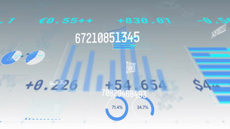 animación de diagramas y procesamiento de datos sobre fondo blanco