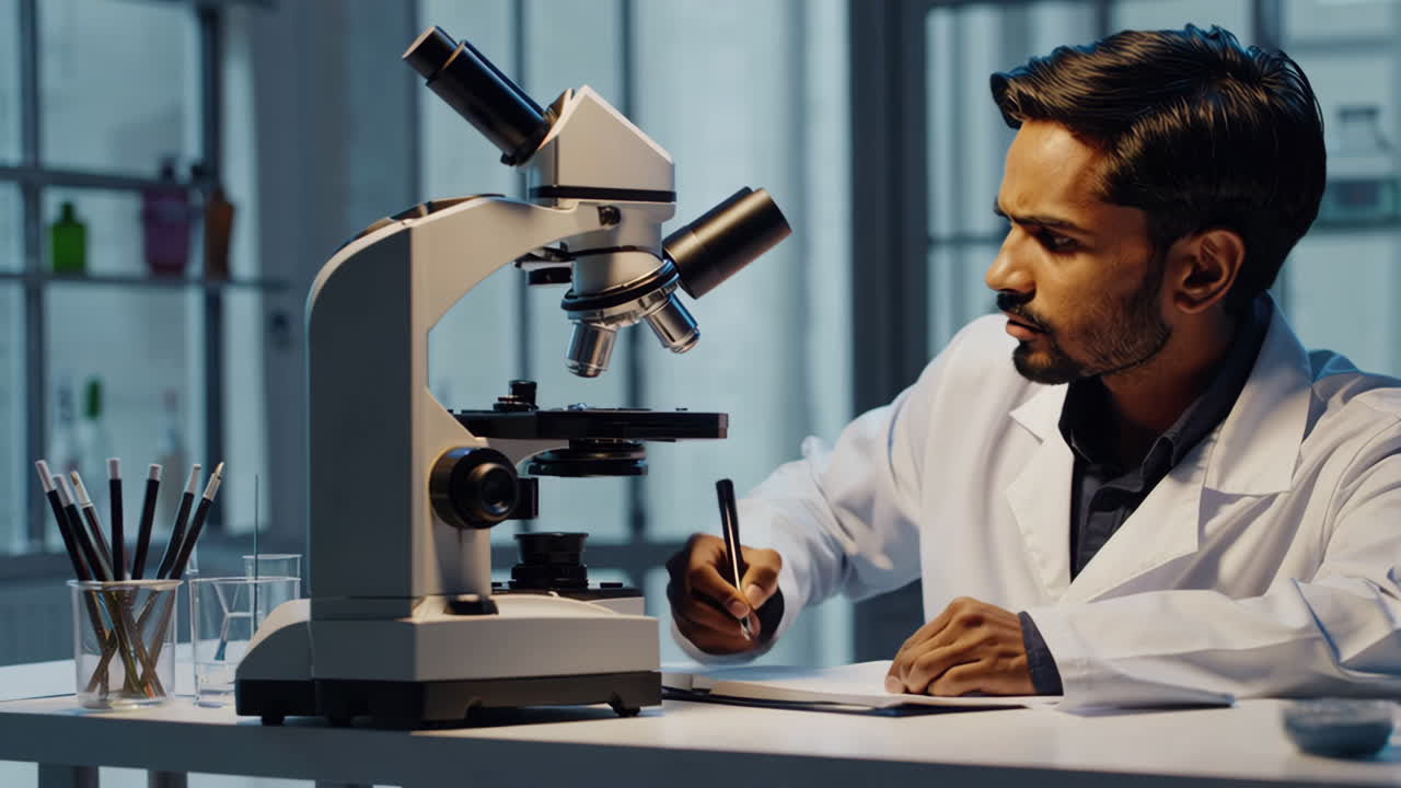 Male scientist working with a microscope in a laboratory