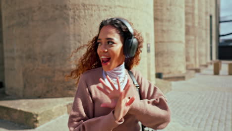 woman, dancing and city with face