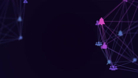 animation of network of connections with icons on black background