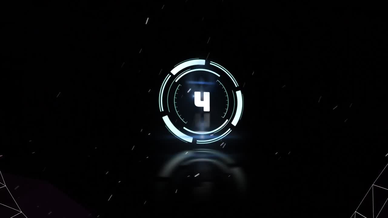 Animation of rotating safe lock and countdown, with pink and white tunnel on black with white specks