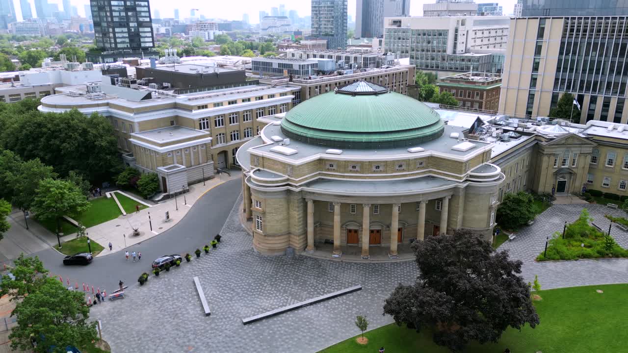 Drone View of Convocation Hall at University of Toronto in Summer