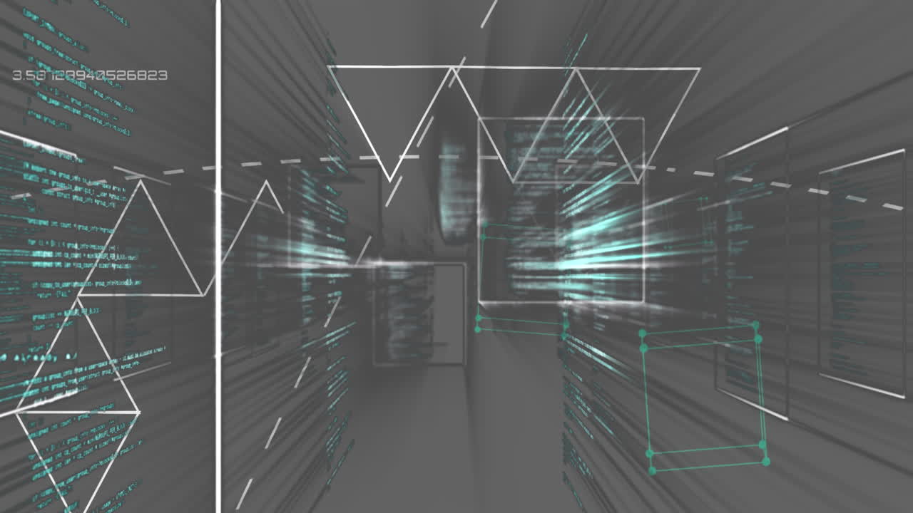 회색 배경 위의 데이터 처리 및 모양의 애니메이션