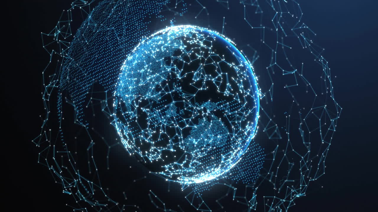 globo digital brillante con nodos y líneas interconectados, animación de conexiones de red