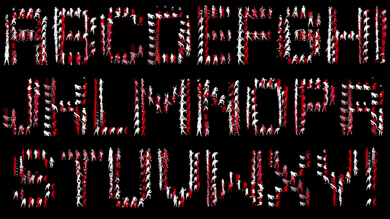 letras de bailarines. efectos artísticos. alfabeto animado. un conjunto para componer palabras y frases. canal alfa. bucle.