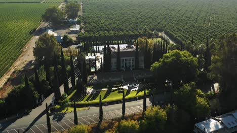 high orbit aerial of grand island mansion wedding venue near sacramento