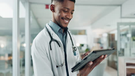 Tablet,-medical-and-happy-black-man-doctor