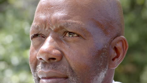 elderly man in garden looking thoughtful, enjoying nature and fresh air