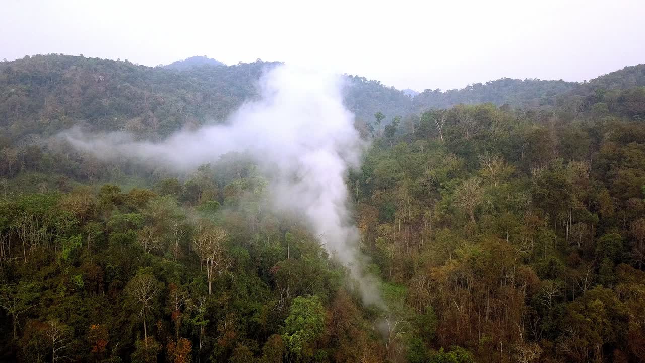 Smog of forest fires. Deforestation and Climate crisis. Toxic haze from rainforest fires. Aerial video 4k