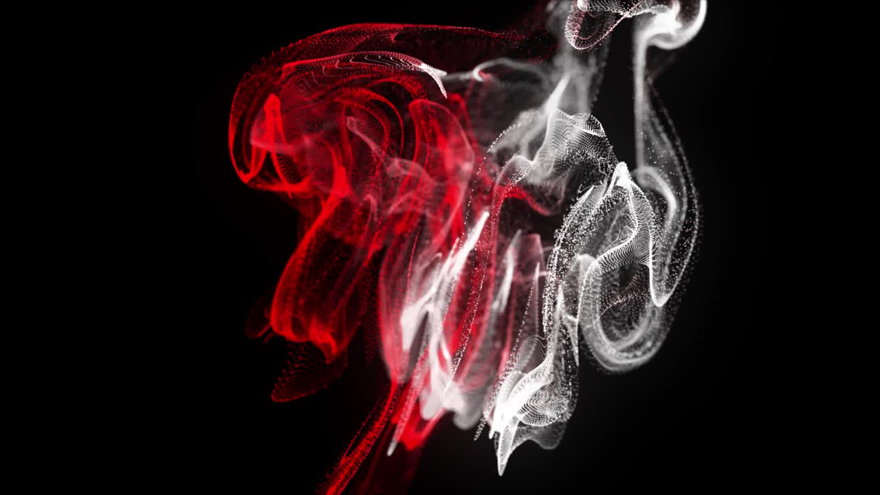 4K Particle Explosion - Mushroom-flying powder grains - Abstract Digital Energy Slow Motion Particle Background - Colorful mushroom shaped explosion - Particles flying dancing - A thousand points fly - Red White Color