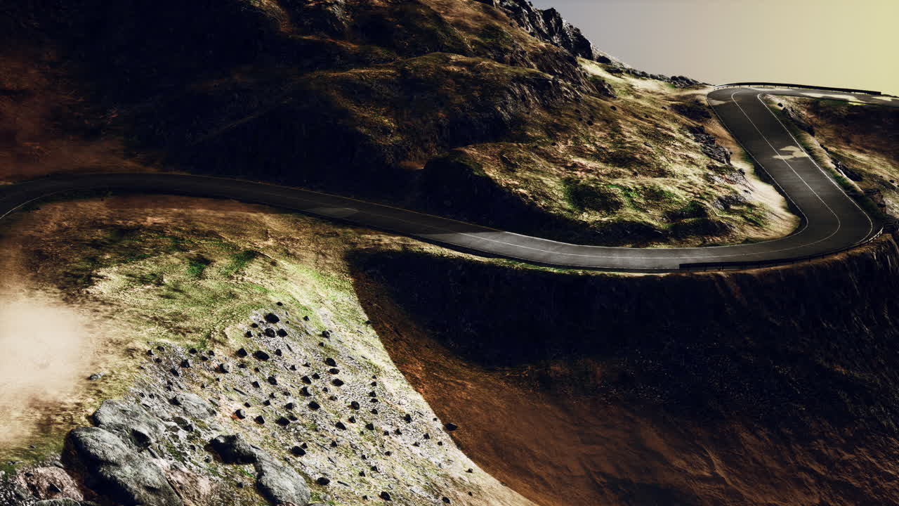 계곡 과 언덕 을 가로질러  ⁇  빈 휘어지는 도로