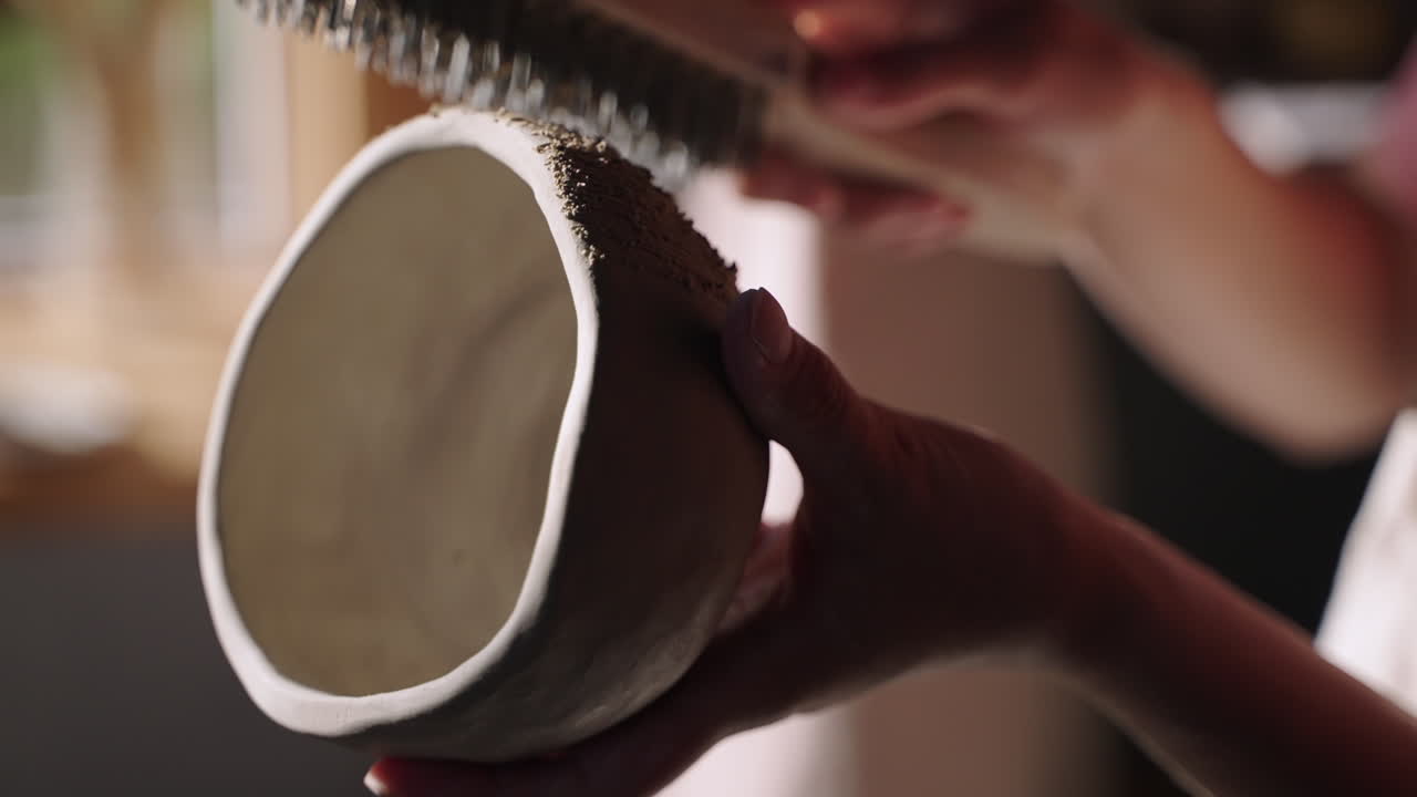 mujer trabajando en un cuenco de cerámica