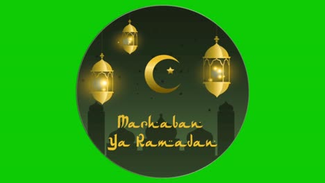 animado con dichos, marhaban ya ramadhan, fondo verde