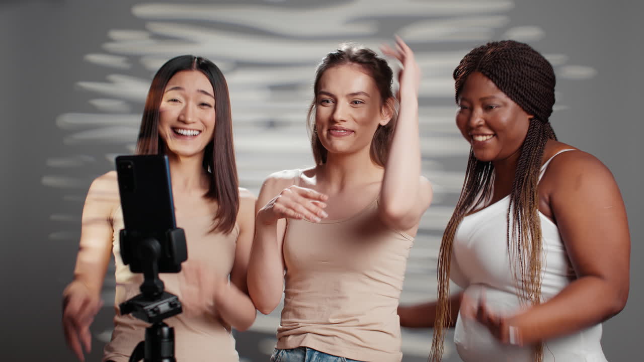 Diverse group of women creating online content
