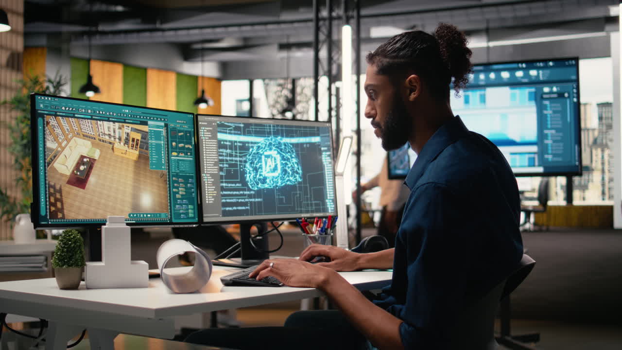 Real estate developer in a corporate office using machine learning