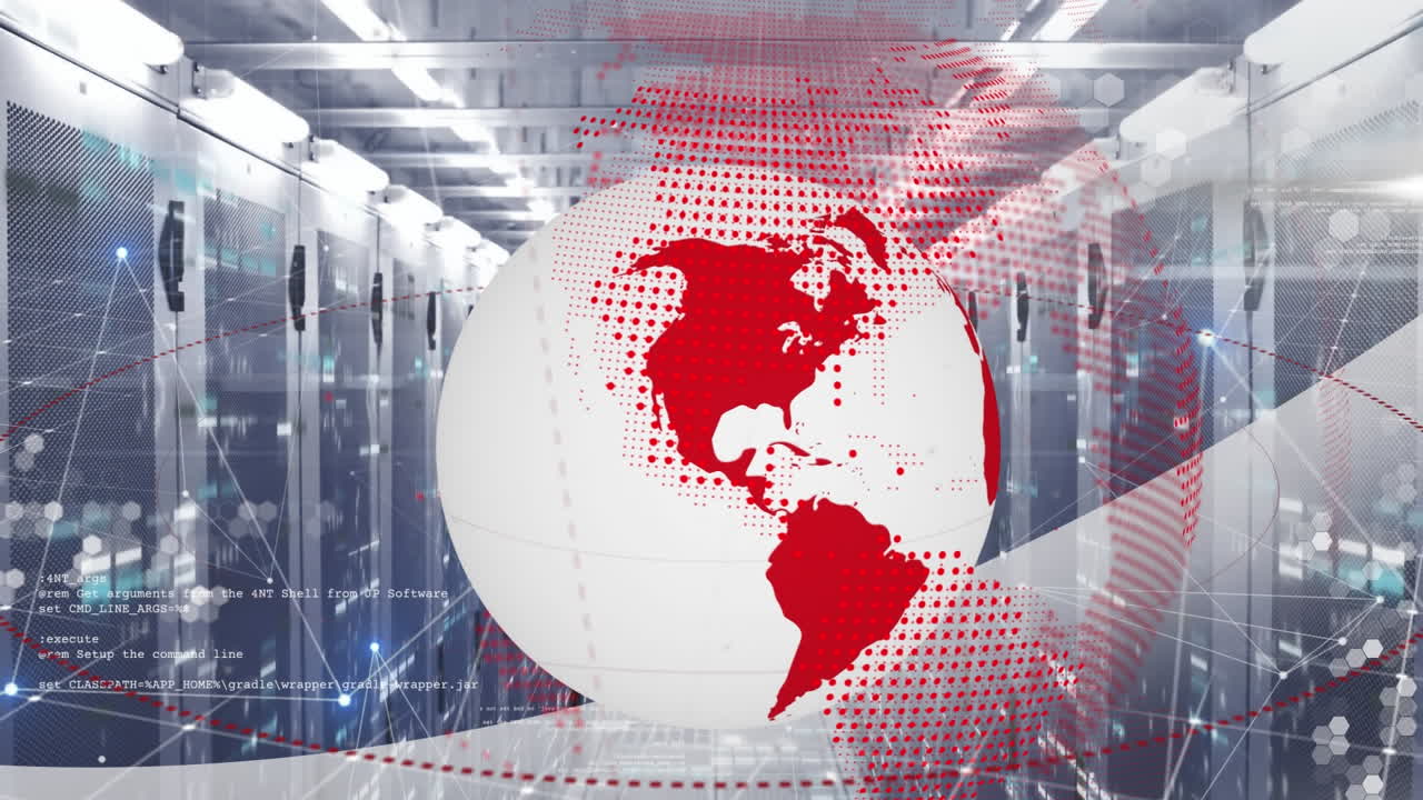 지구의 애니메이션과 컴퓨터 서버를 통한 데이터 처리