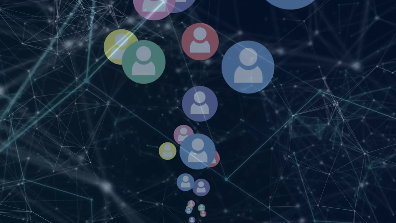 Digital Network Connection with Floating User Profile Icons