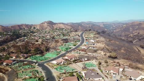 2017 - aerial over a neighborhood in ventura california destroyed by the thomas fire