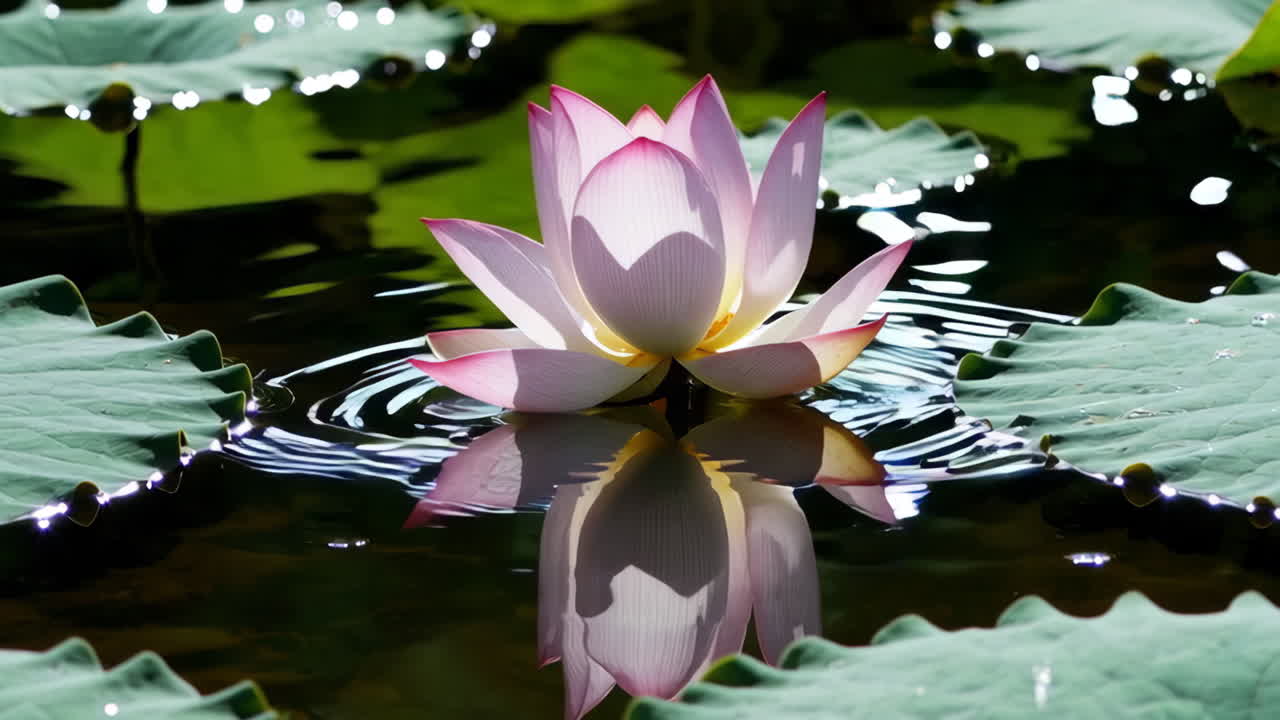 Pink Lotus Flower on Water with Reflection