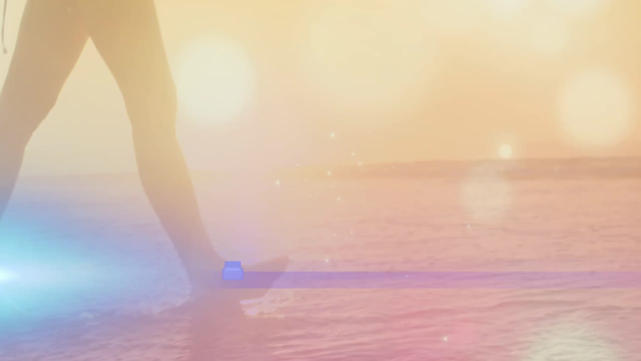 해변에 있는 백인 여성 위에 있는 빛의 반점들의 애니메이션