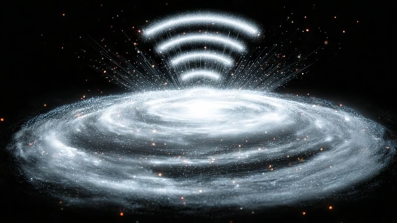 A Cosmic Wave Emanates from a Spiraling Galaxy, Representing the Powerful Energy of the Universe and the Connectivity of All Cosmic Entities in a Spectacular Display